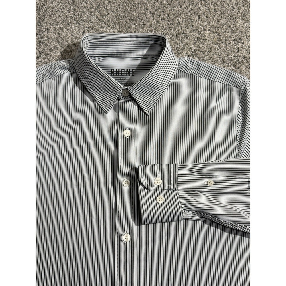 Rhone Slim Fit Shirt Mens Small White Black Stripe‎ Fine Italian Fabric